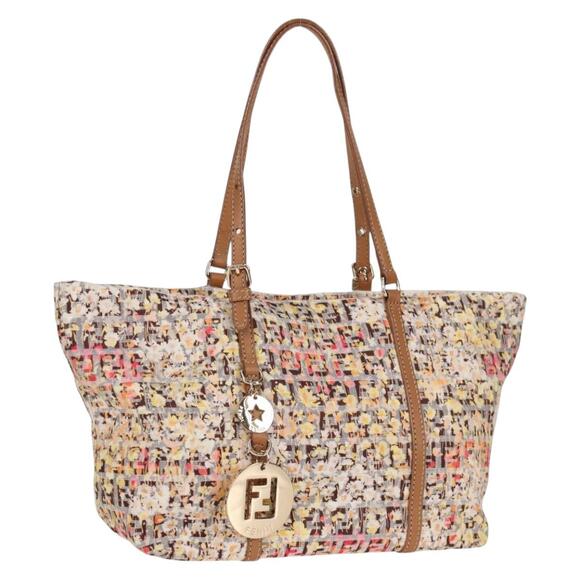 FENDI Zucchino Canvas Hand Bag Beige Gold - Picture 1 of 12